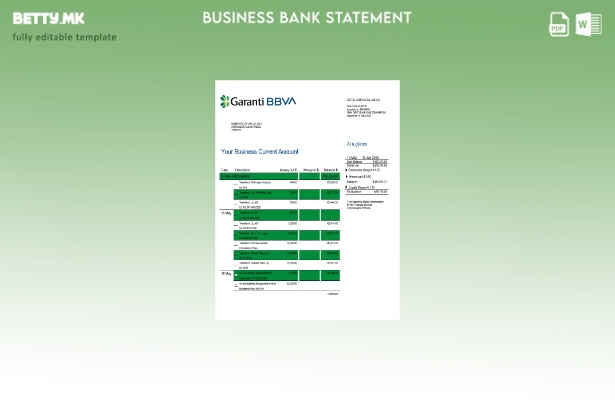 модерен стил Garanti BBVA банка изјава за претпријатие Word и PDF шаблон